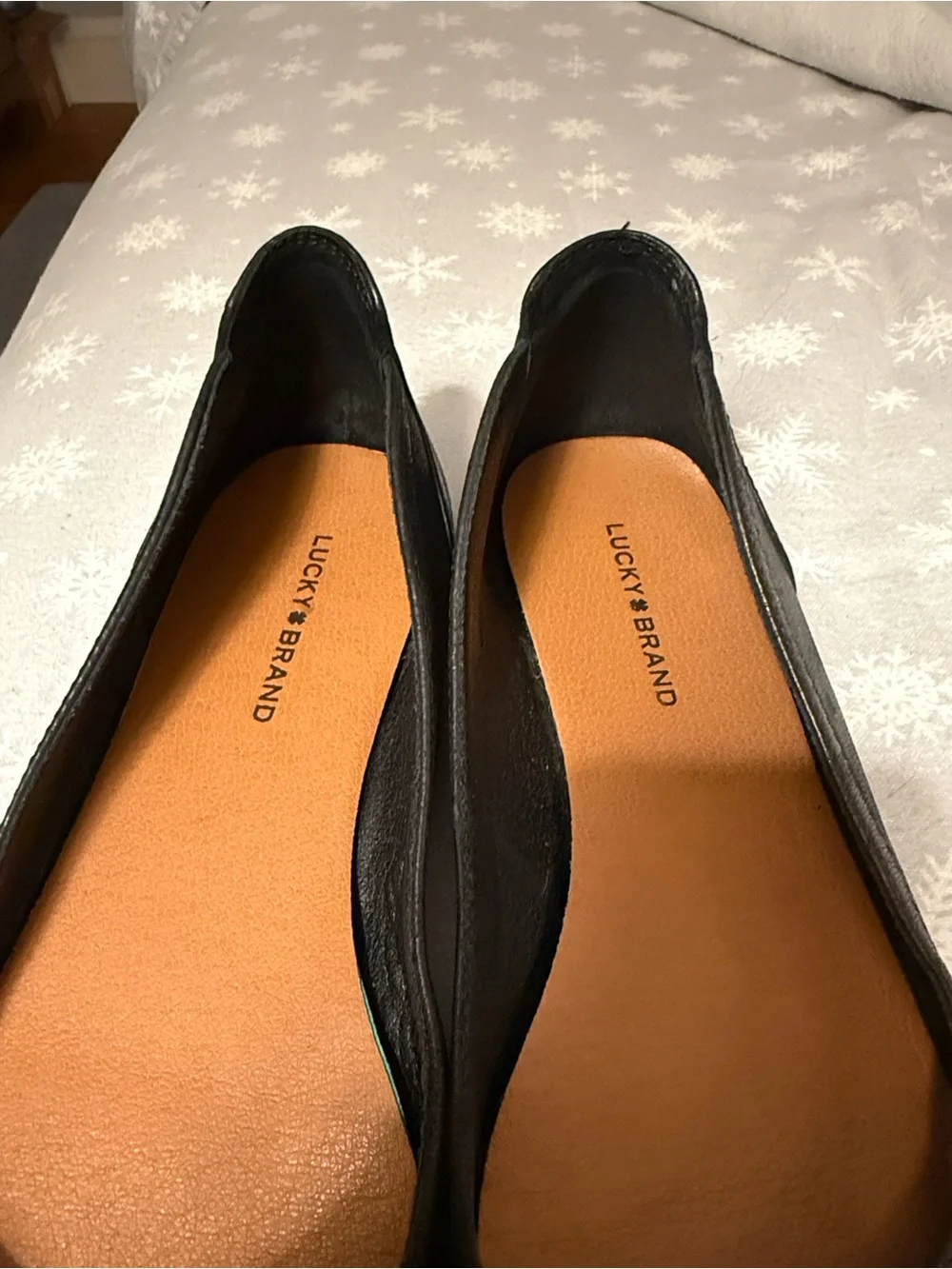 Lucky Brand Black Leather Square-Toe Ballet Flats